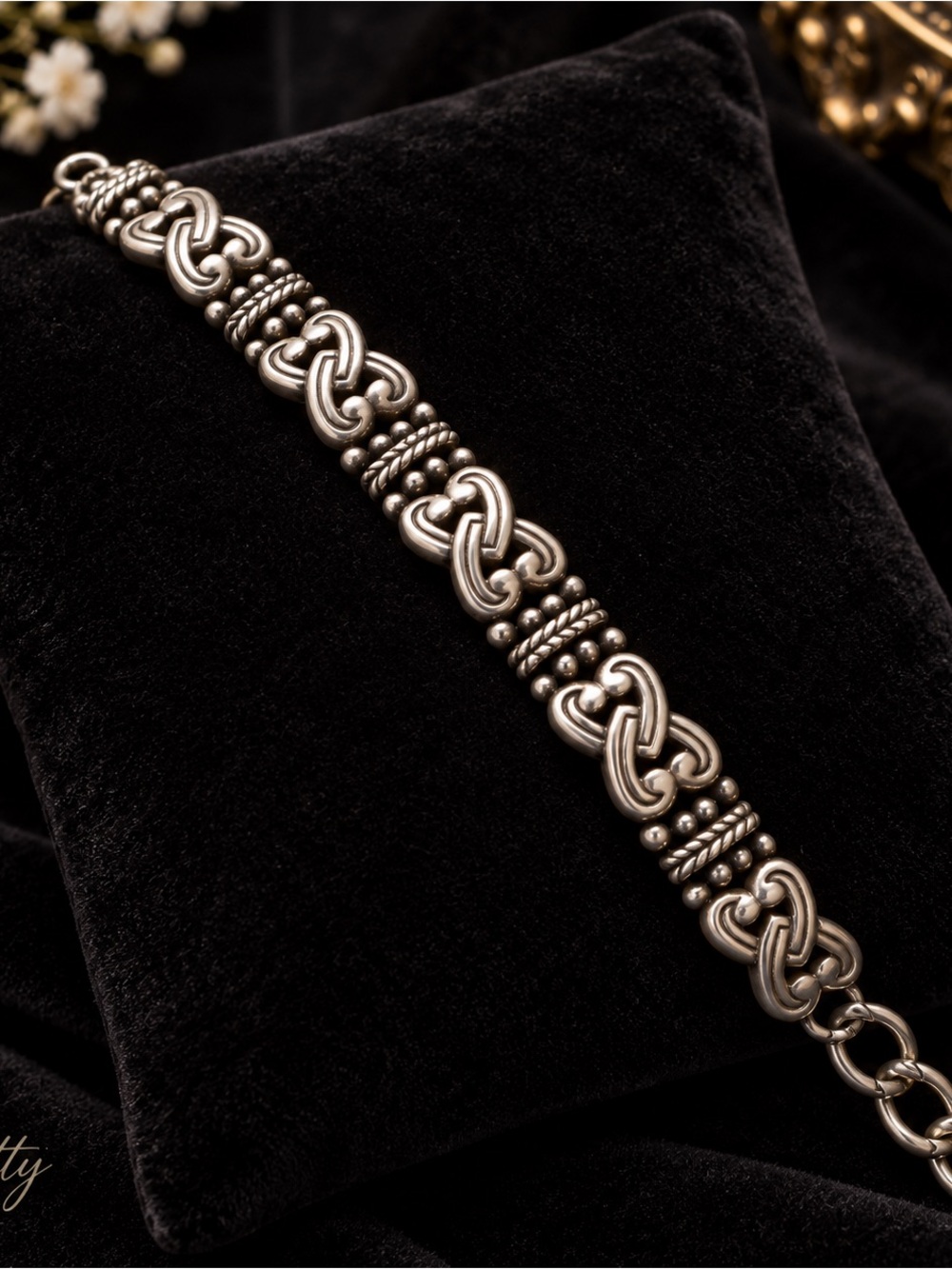 Vintage Brighton Interlocking Heart Link Bracelet Retired Silver Tone